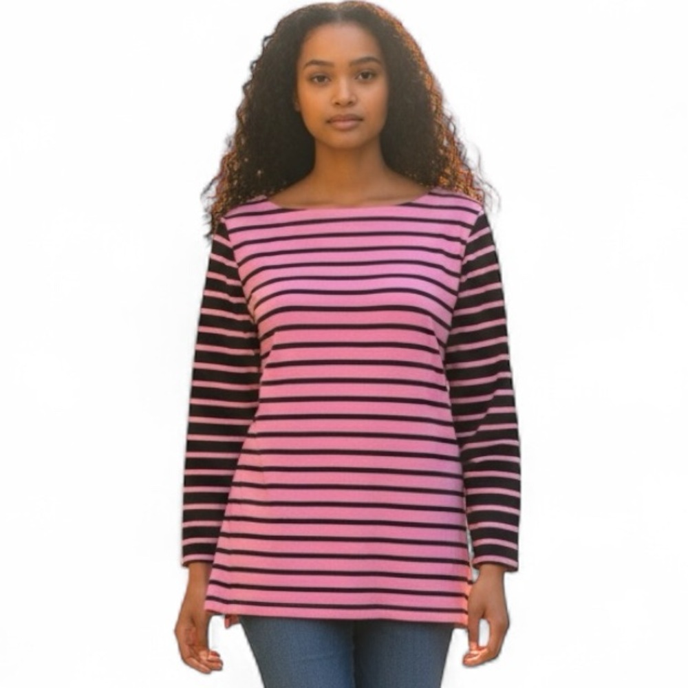 LOFT Pink & Black Striped Cotton Boatneck Top Women’s